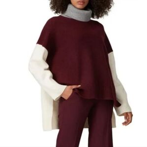 Co White Gray Maroon Oversized Chunky Wool Turtleneck Sweater Colorblock size S